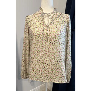 Cupcakes Cashmere Peasant Top XS Pink Cream Floral Cottagecore Boho Festival